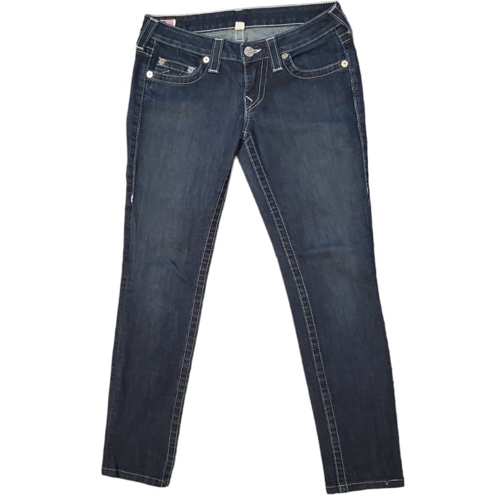 True Religion Stella 27 (Meas 29x28.5 6.5" Low Rise) Dark Skinny Jeans A11